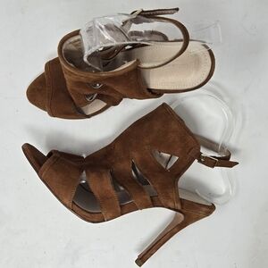 Sacha London Peep Toe Leather Ankle Strap Slingback Heels Women's Size EU 38